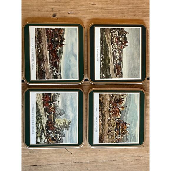 Set of 4 Vintage Pimpernel Corked Back Coasters. American West. Coach. English - Picture 2 of 9